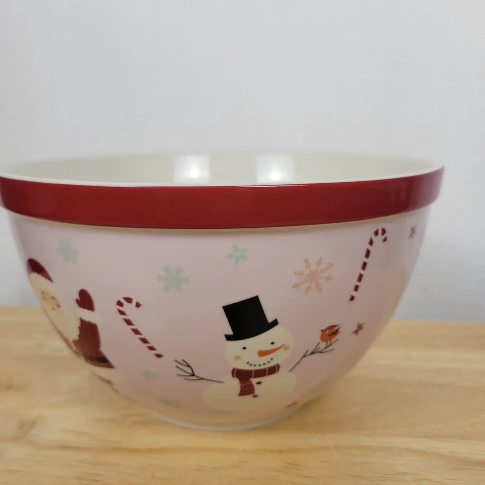The Bake Shop Santa Claus Stoneware Mixing Bowl Pastel Christmas Kitsch Retro